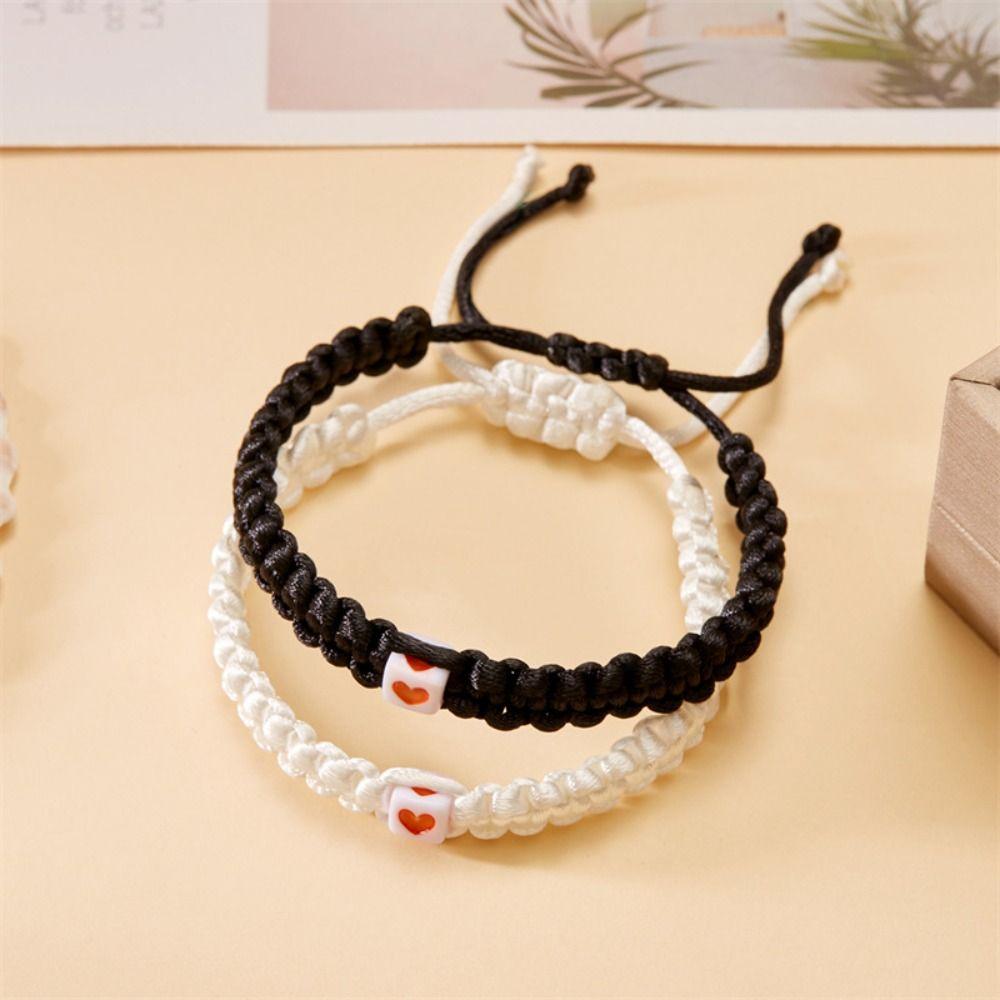 2 Pcs Fashion Couple Hand Chain Romantic Love Hand Woven Bracelet Heart Beaded Bracelet  Women