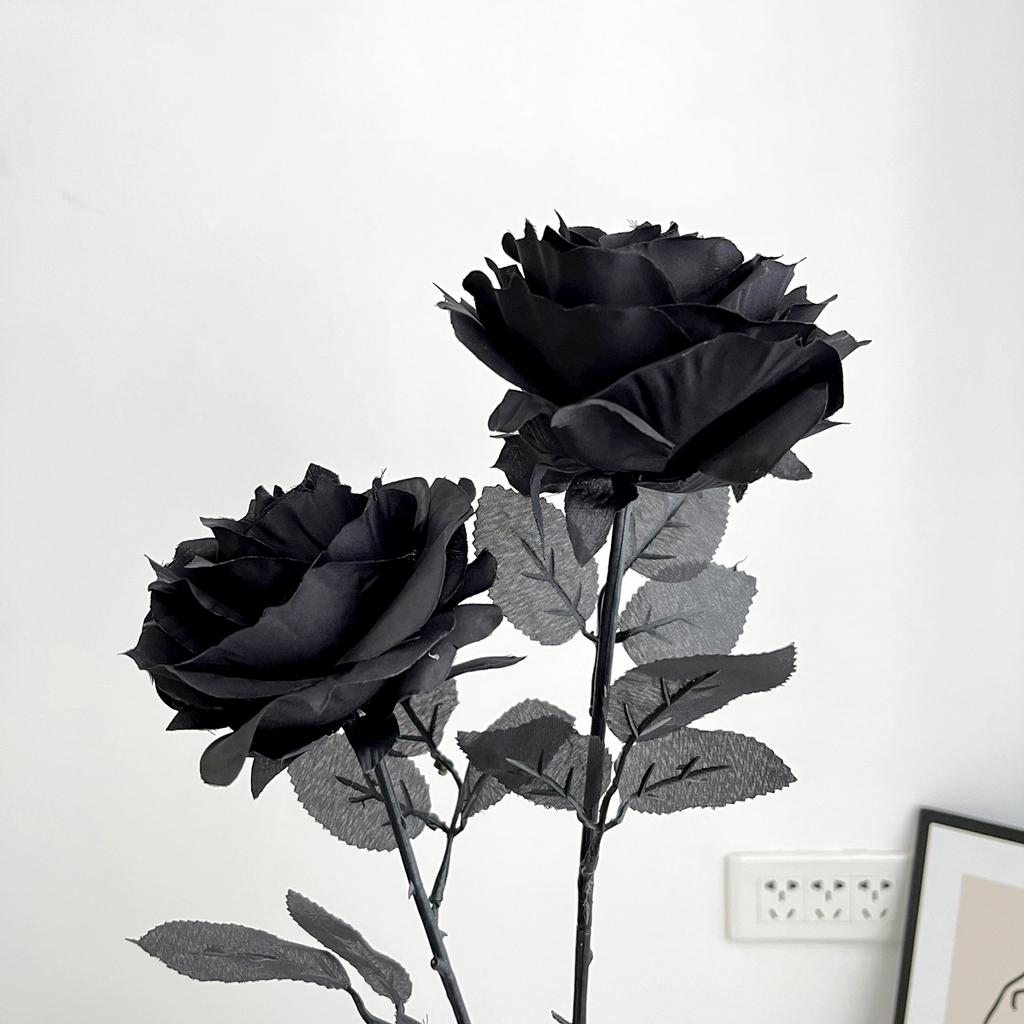 1pc Pure Black Rose Mock Bouquet Halloween Horror Gothic Dark Decor Immortal Flowers  Plastic Flowers