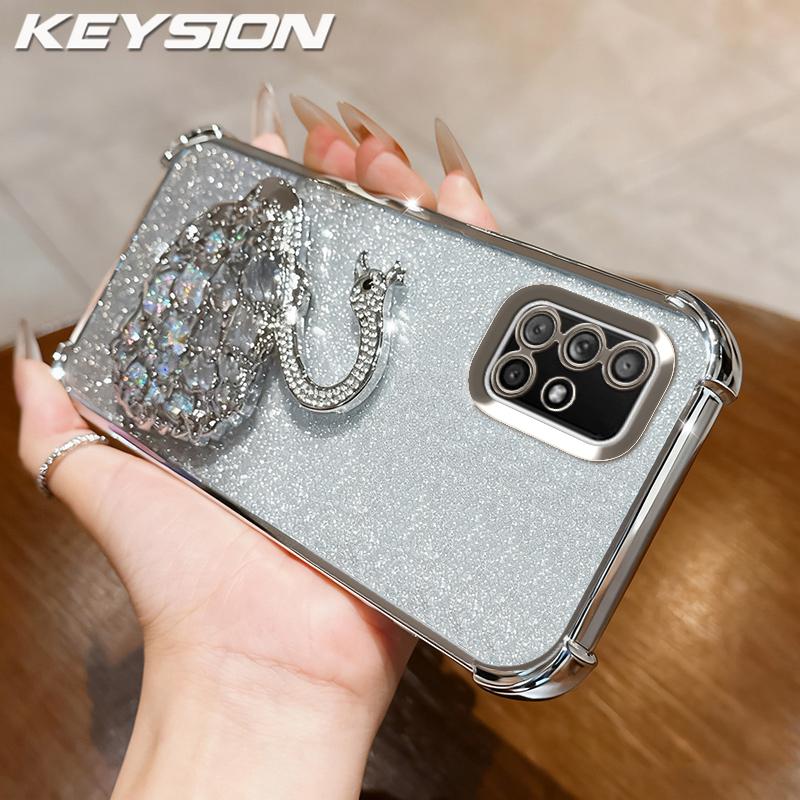

KEYSION Shockproof Plating Phone Case for Samsung A71 A51 4G Clear Soft TPU Glitter Jewelled Swan Kickstand Cover for Galaxy A31 for Samsung A31 срібний