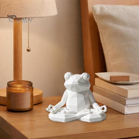 Buddhist Style Frog Statue Yoga Sculpture, 3D Printed Meditating Figurine, Faceted Sculpture Sit in Meditation for Desk Shelf Room Zen Decoration