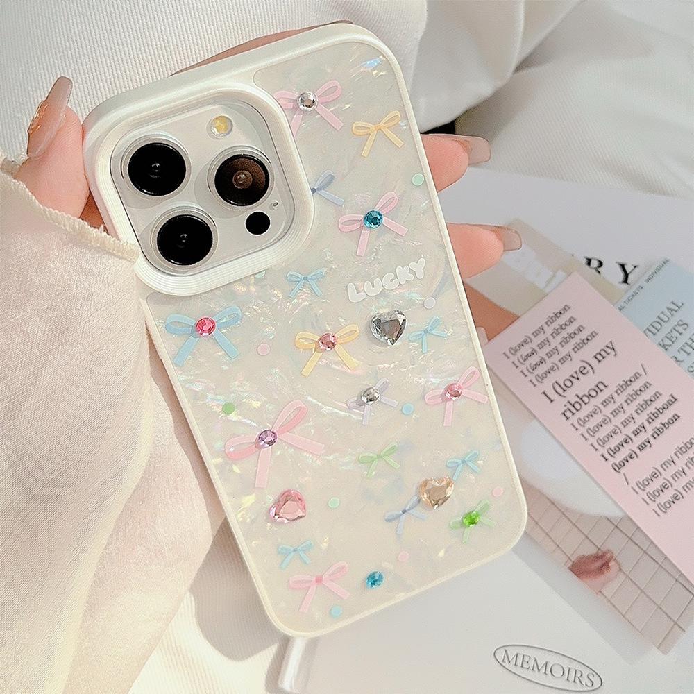 Shell Pattern Suitable for Apple 16 Mobile Phone Case 13 Color Bow Iphone15promax Temperament 11 Hard 12 Korean