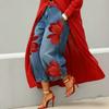 Newly Released Printed Loose-fitting Denim Pants Featuring Fashionable Flowers and Wide-leg Style for Women.