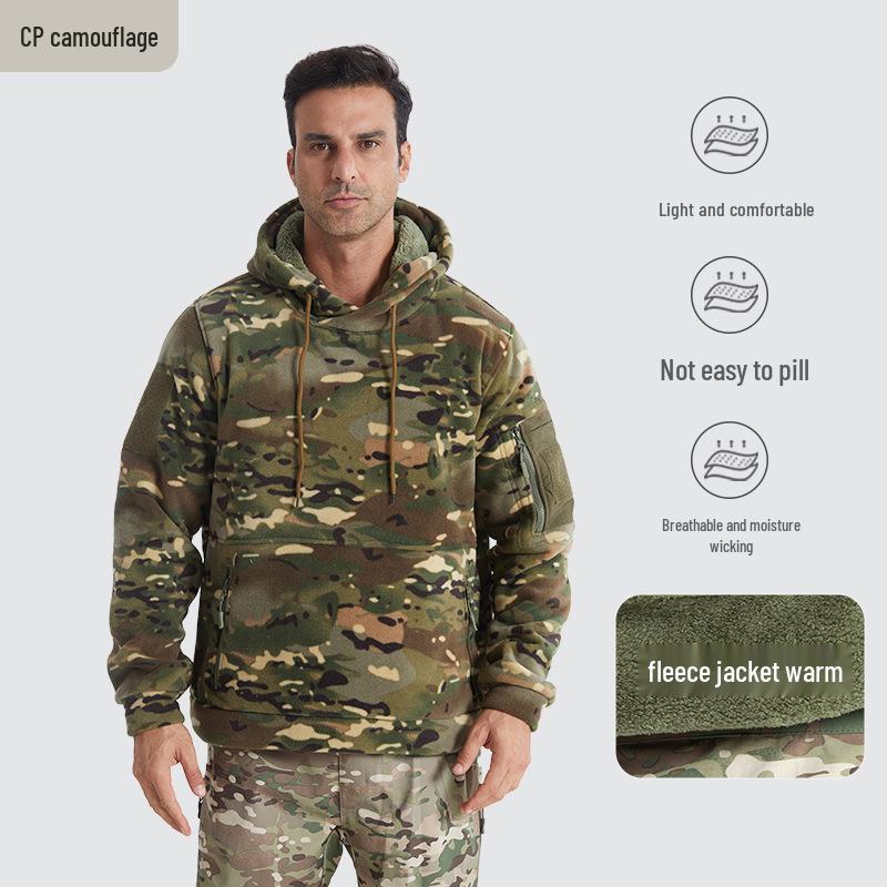 Men's Winter Camouflage Hooded Sweatshirt - Thick Fleece Lined, Warm, Outdoor Tactical Sport