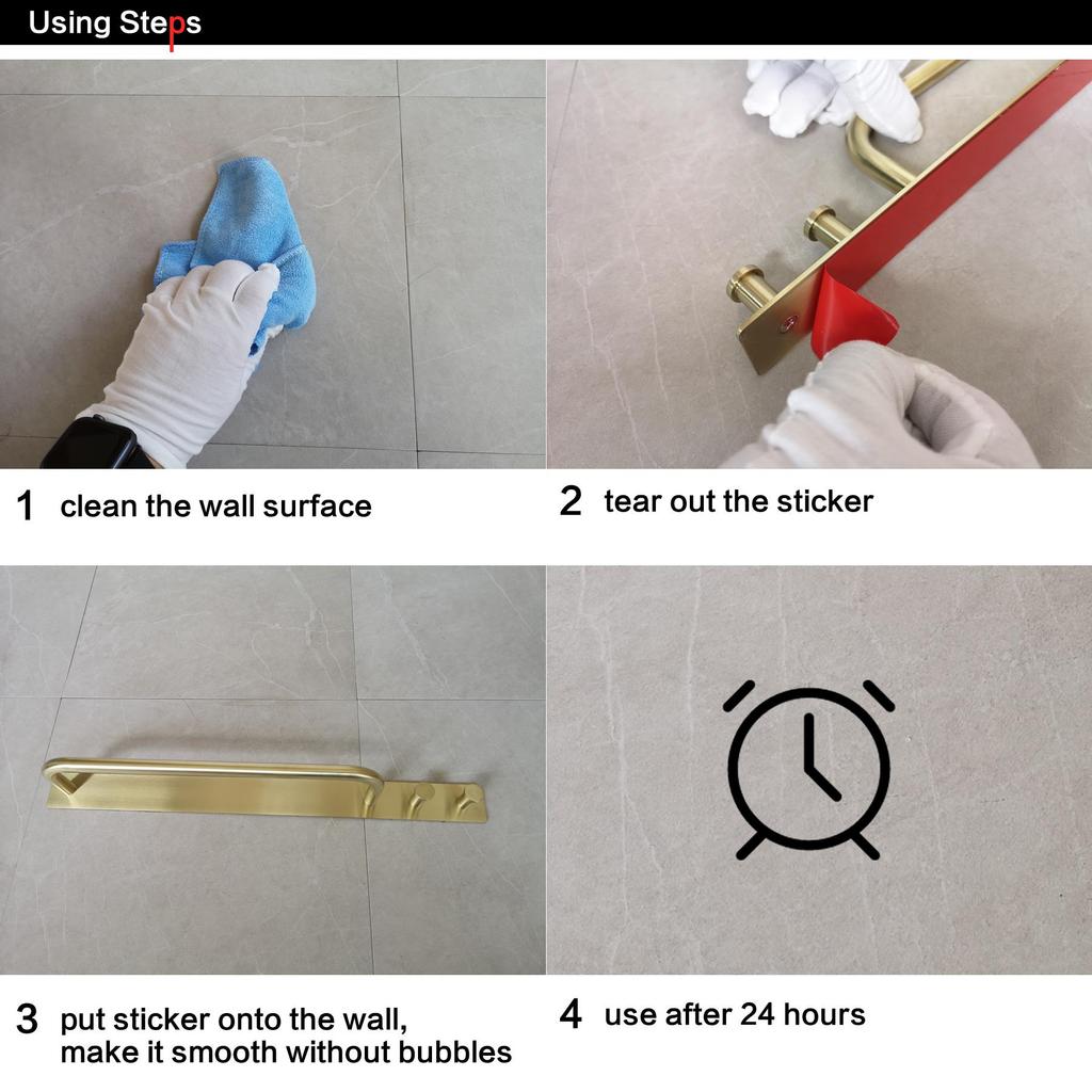 Promotion! Strong Viscosity Adhesive Towel Holder with Two Hooks Rustproof 304 Stainless Steel 3M01N