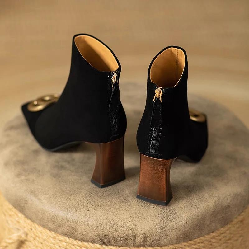 High Quality Zipper Design High Heel Womens Boots 2024 Trend New Metal Decoration Casual Party Spring Autumn Women's Ankle Boots
