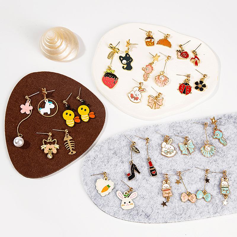 Cute Girl Long Earrings Cartoon Flower Bee Animal Stud Earrings Ocean Wind Vacation Earrings