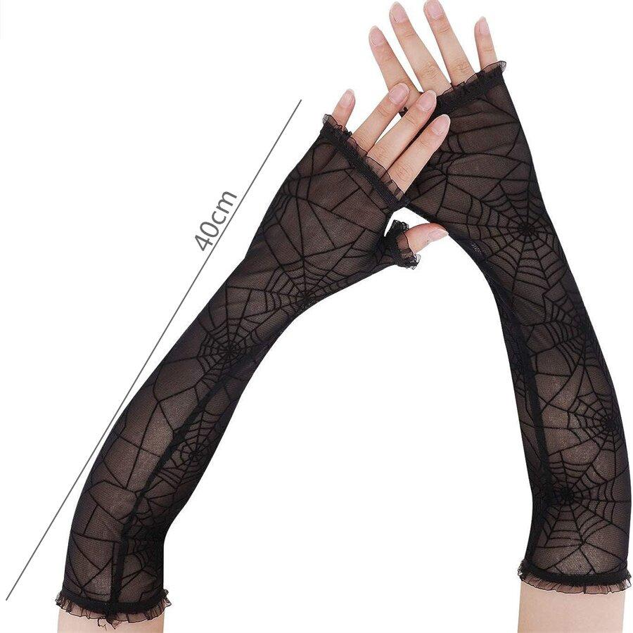 Halloween Spider Web Mesh Arm Sleeves Fingerless Gloves Gothic Spider Web Mesh Arm Sleeves