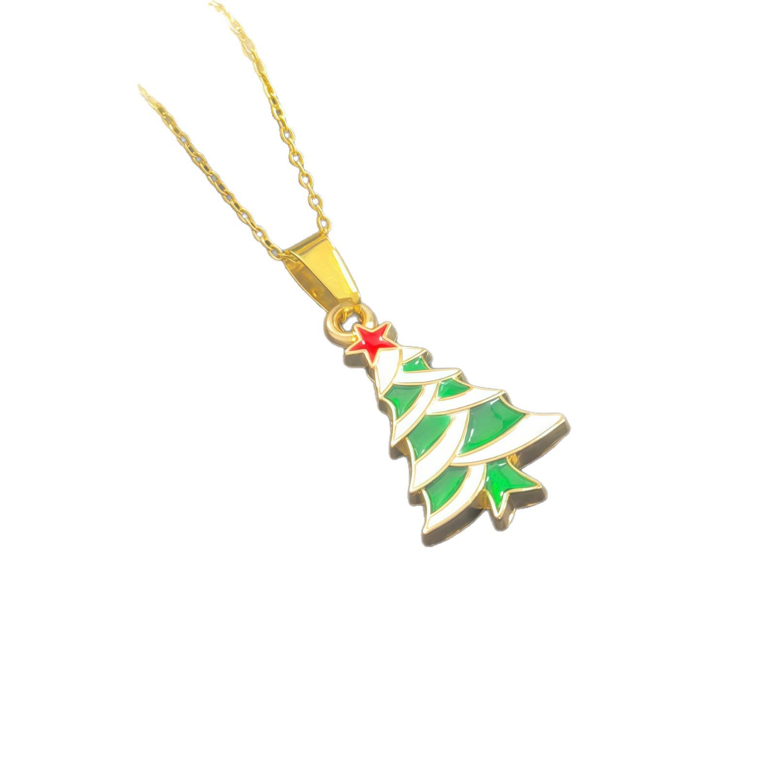 

European & American Cartoon Christmas Necklace: Dripping Oil Pendant with Bells & Tree Design. YX-9-1