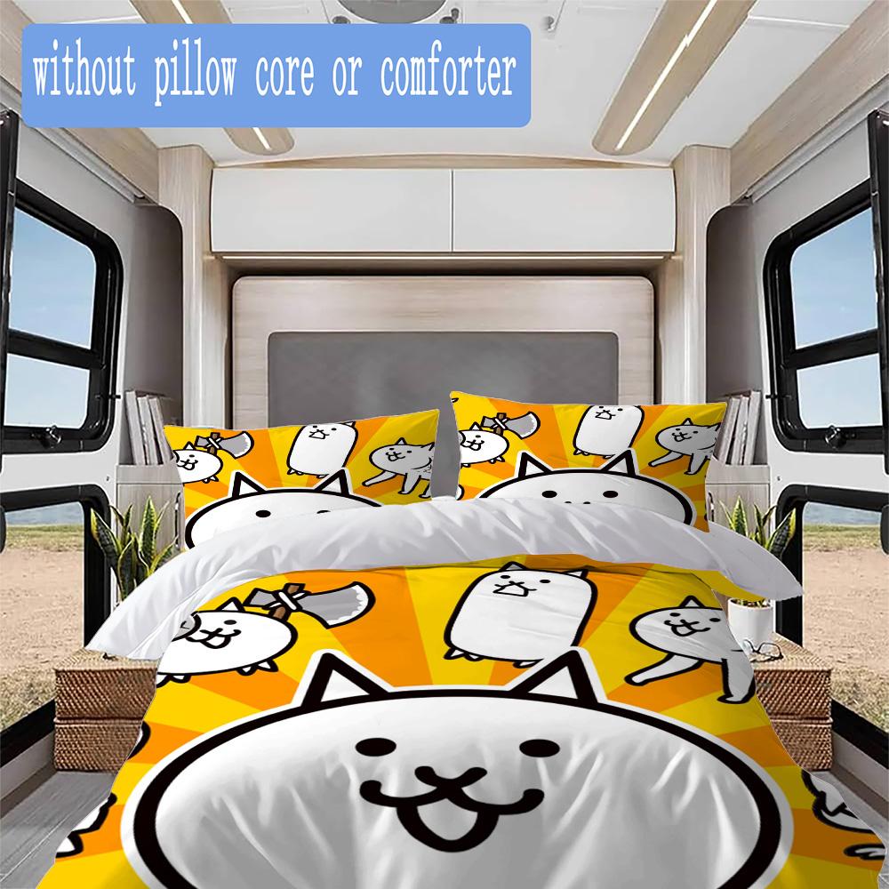 Anime Battle Cat Pattern Bedding,Quilt Set Quilt Cover Pillowcase Home Birthday Gift (1*duvet Cover+2*pillowcase,without core)XSJT0917292