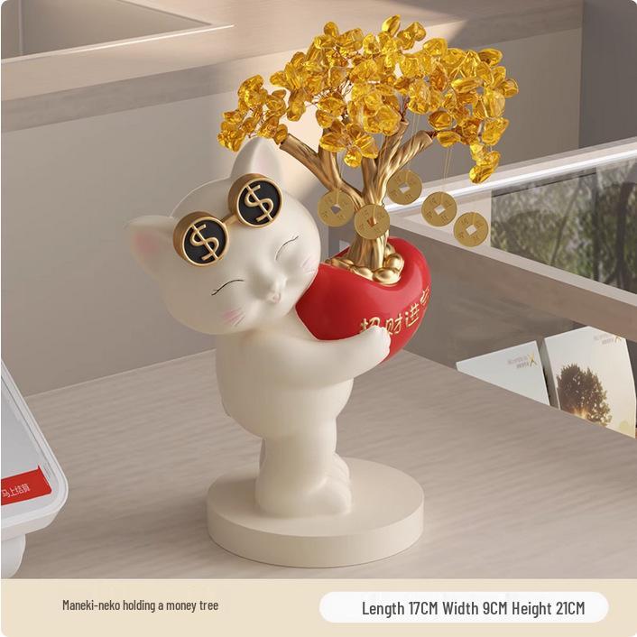 Prosperity Cat Crystal Tree Ornament: Wealth-Attracting Decoration and New Home Gift