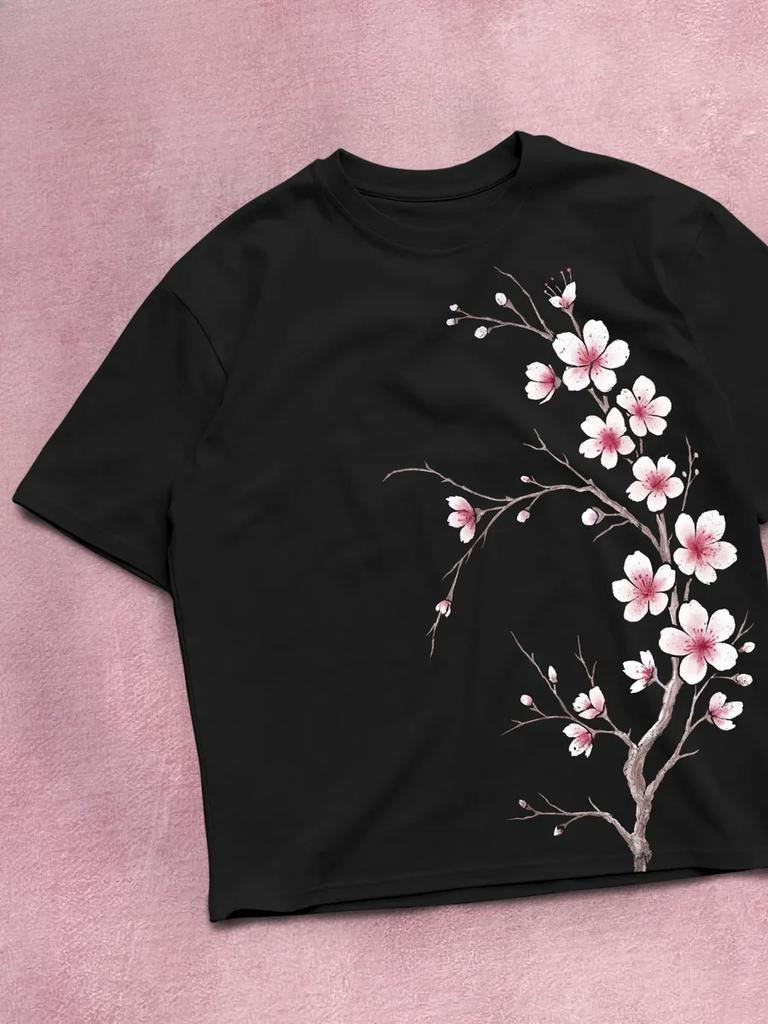 Unisexs Streetwear Oversized Gothic Cherry Blossom T Shirt Tee Cotton Unisex Summer Punk Harajuku Hip Hop Couple Unisex Allseason