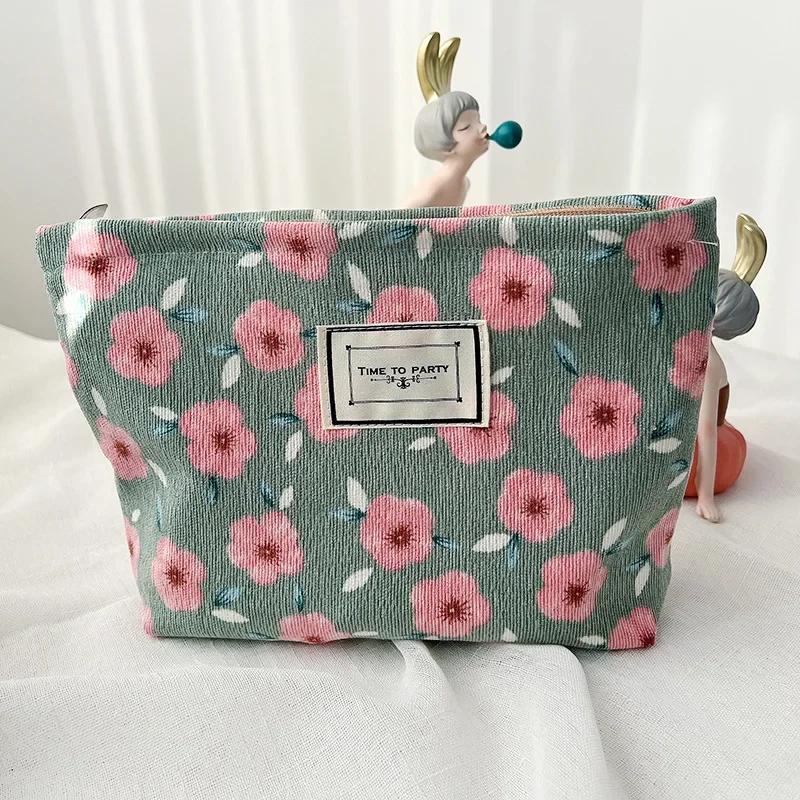 Corduroy Makeup Bags for Women Floral Print Cosmetic Bag Pencil Case Travel Toiletry Bag Storage Bag Organizer Beauty Case