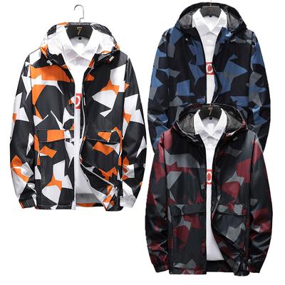 Jaqueta com capuz da moda, combinando com a cor, à prova de vento, masculina, esportiva, estampada, roupa para atividades ao ar livre, terno de assalto casual