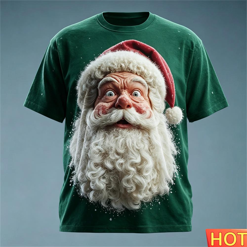 Santa print t-shirt funny holiday party fashion clothing christmas harajuku short-sleeved top
