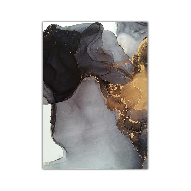 Nordic Grey Golden Fluid Art Marble Texture Abstract Wall Art Canvas Poster And Print For Modern Home Living Room Decoration