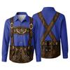 Camicia da uomo per l'Oktoberfest con stampa 3D, vestibilità larga, manica lunga, colletto, casual, stile vintage, traspirante, per lavoro, festival all'aperto, festa