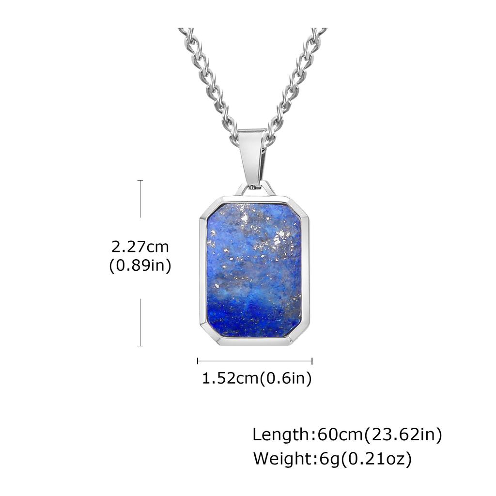 Trendy Stainless Steel Necklace for Men, Square Blue Natural Stone Pendant Necklace, Hip Hop Punk Jewelry Gifts