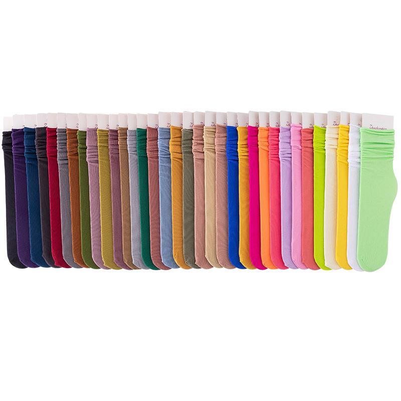 Women Girls Spring Summer Thin Loose Tube Socks Solid Color Black White Red Purple Green Yellow Velvet Breathable Long Socks