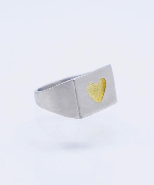 Bonbeau Double Plating Gold Heart Signet Ring Gold Heart Bold Ring (Type B)