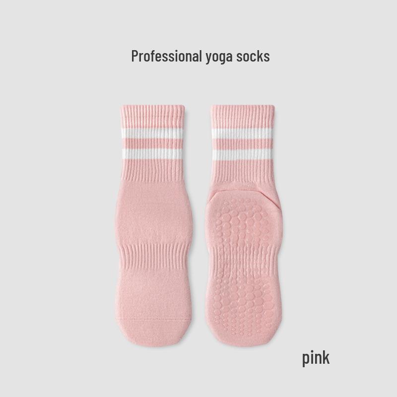 Women's Breathable Non-slip Yoga Socks - Mid-calf Striped Pilates Socks