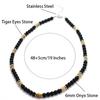 Mode Herr Choker Halsband 19 Tum Rostfritt Stål Spänne 6mm Naturlig Pärlhalsband Tigeröga Lavapärlor Kort Krage Gåva Till Honom