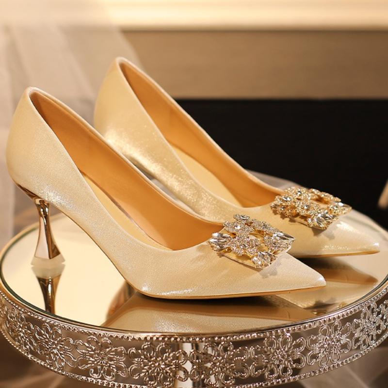 Šampaňské Křišťálové Svatba lodičky Dámské Vysoké podpatky Pohodlná Špičatá špička Jednoduché lodičky Módní Svatební lodičky na svatbu