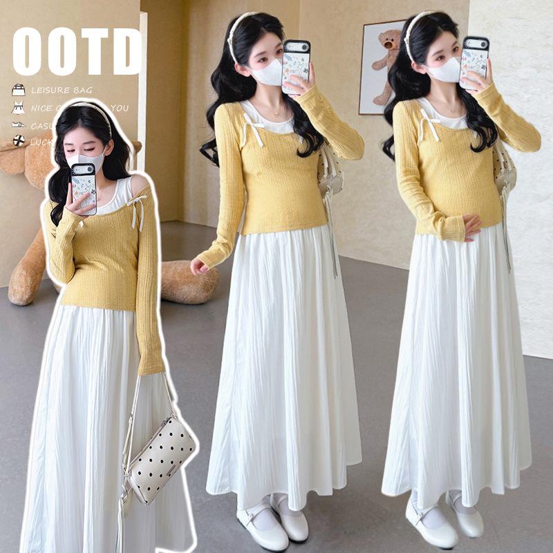 2026 Early Spring Korean Sweet White Sleeveless Dress & Long Sleeve Bow Top Set M