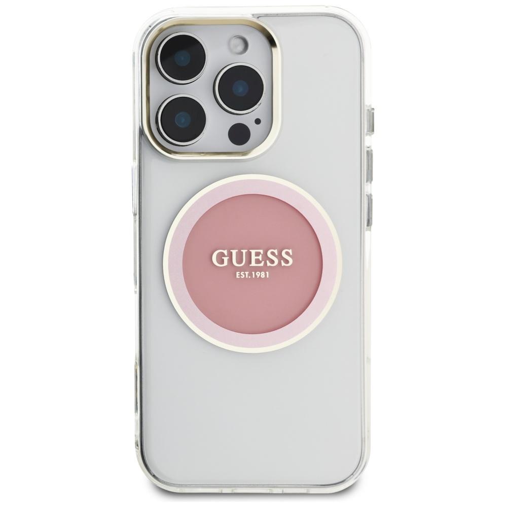 Guess Iml Metal Colored Circle Case Classic Logo Magsafe For iPhone 16 Pro Pink