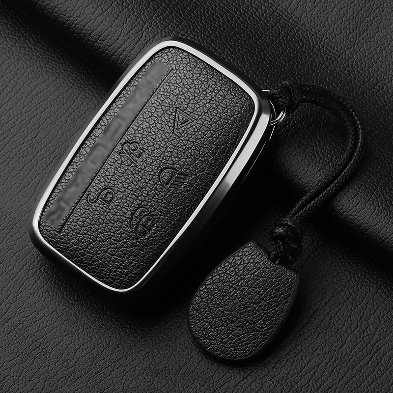 Aluminiumlegierung Ziegenleder Auto Schlüsselhülle Abdeckung für Jaguar JLR XF XJ XE XJL XFL I-PACE E-PACE F-Pace Auto Schlüsselhülle Schutz Fob