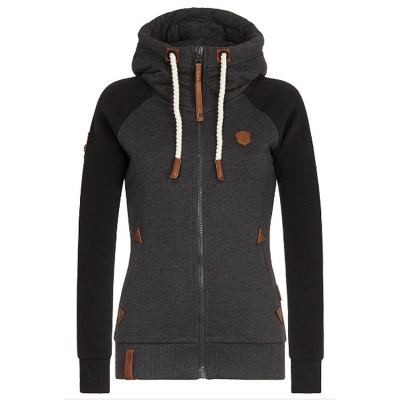 Autumn European and American Popular Personalized Leather Brand Contrasting Color Hooded Sweater