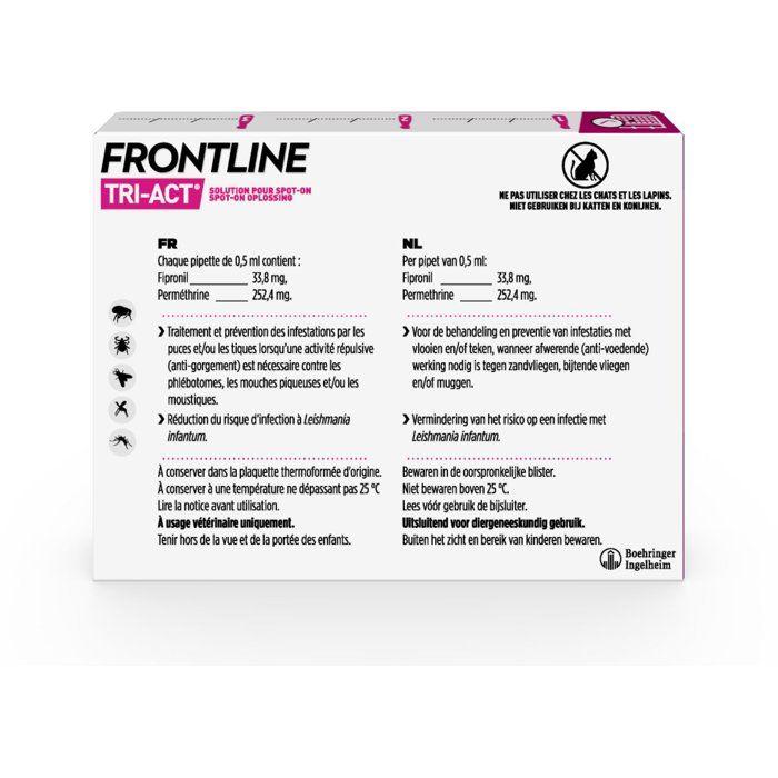 Frontline Tri-Act chien - Anti-puces anti-tiques pour chien XS - 2-5kg - 3 pipettes