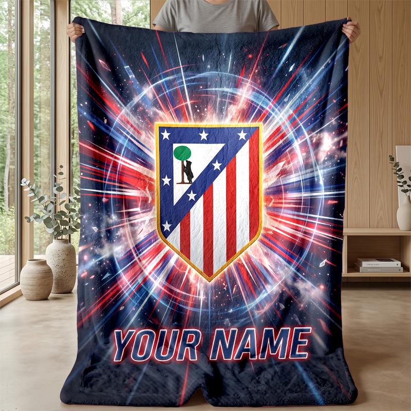 Custom Text Flannel Throw Blanket, Lightweight Cozy Bed Sofa BlanketAtletico Madrid