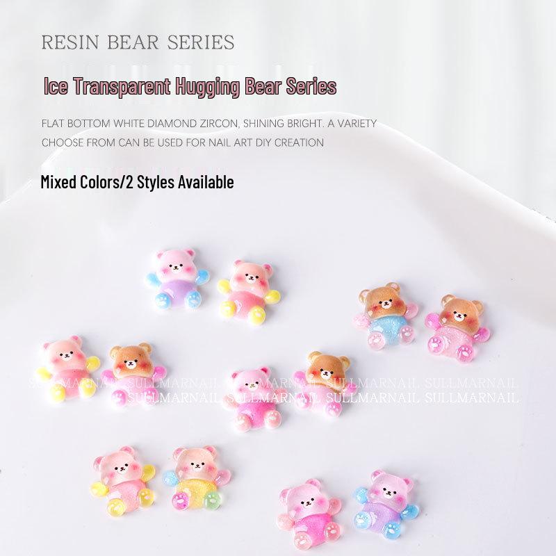 Cute Candy Bear 3D Nail Art Decorations (20 Pieces) - Translucent Resin Flat Bottom