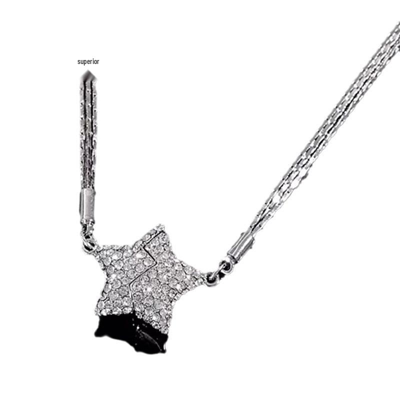 2023 Sparkling Diamond Star Snake Chain Necklace: French Light Luxury & Trendy Women's Fashion Accessory