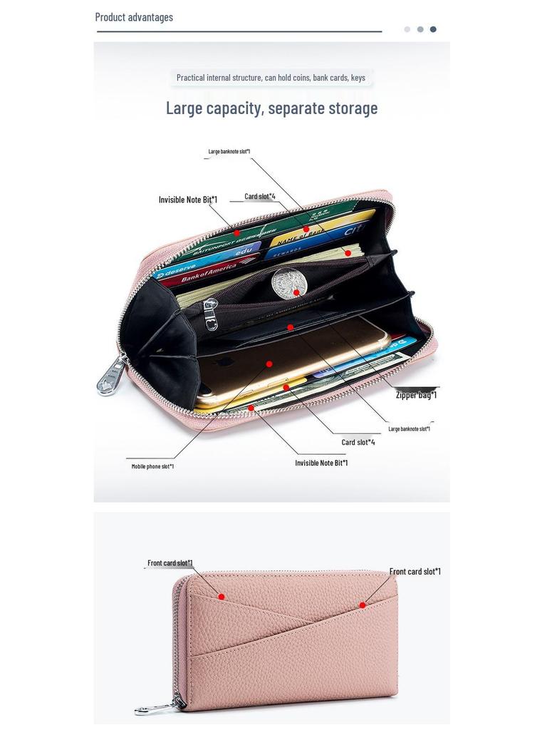 Damski portfel długi akordeonowy z prawdziwej skóry z ochroną RFID