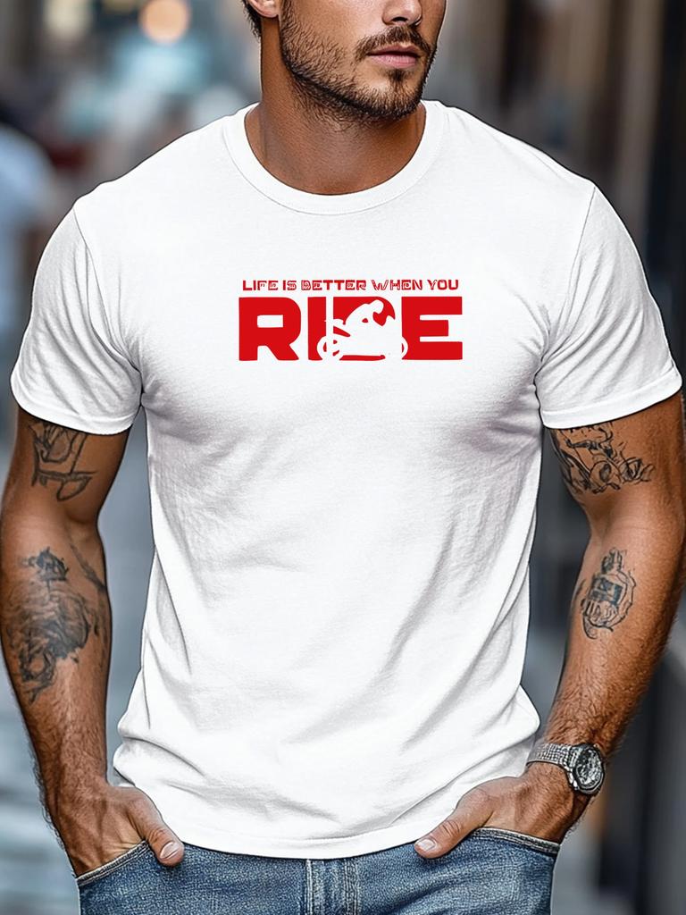 Mens Biking TShirt Life Is Better When You Ride Print Short Sleeve Round Neck Soft Oversized Dynamic Daily Wear