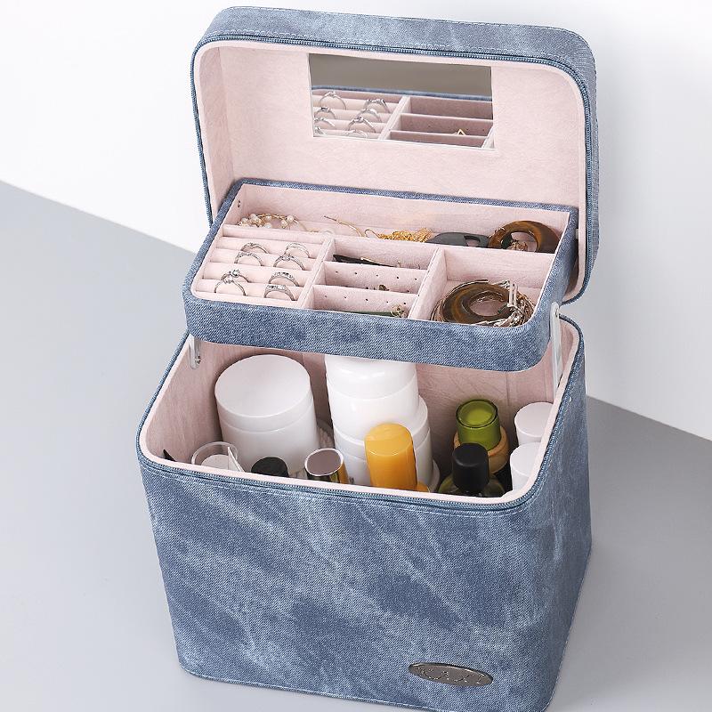 Large Capacity Cosmetic Box Pu Leather Waterproof Make-Up Case Lipstick Jewelry Organize Storage Multifunctional Box With Mirror