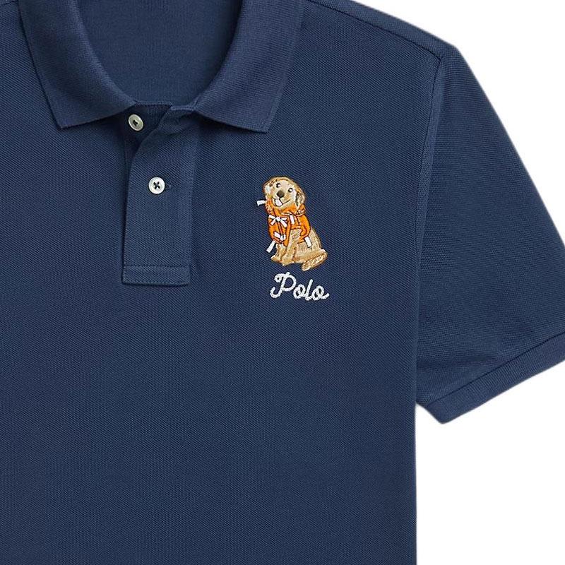 Polo Ralph Lauren Polokošeľa Jednofarebná Vyšívaný Pes Bavlna Sieťovina Detské vrchné diely Modrá 323964158-001