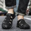 Men Black Leather Closed Toe Outdoor Roman Summer Walking Hiking Sandals Beach Shoes Plus Size
