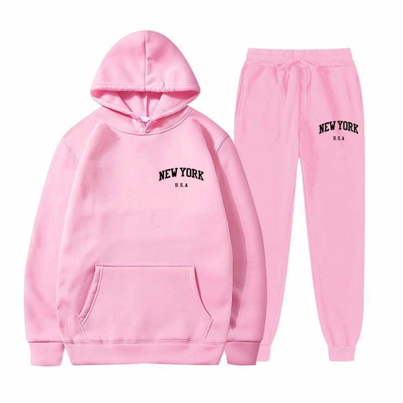 Men Women Streetwear Fleece Hoodie Set Fashion Pullover Long Two-Piece