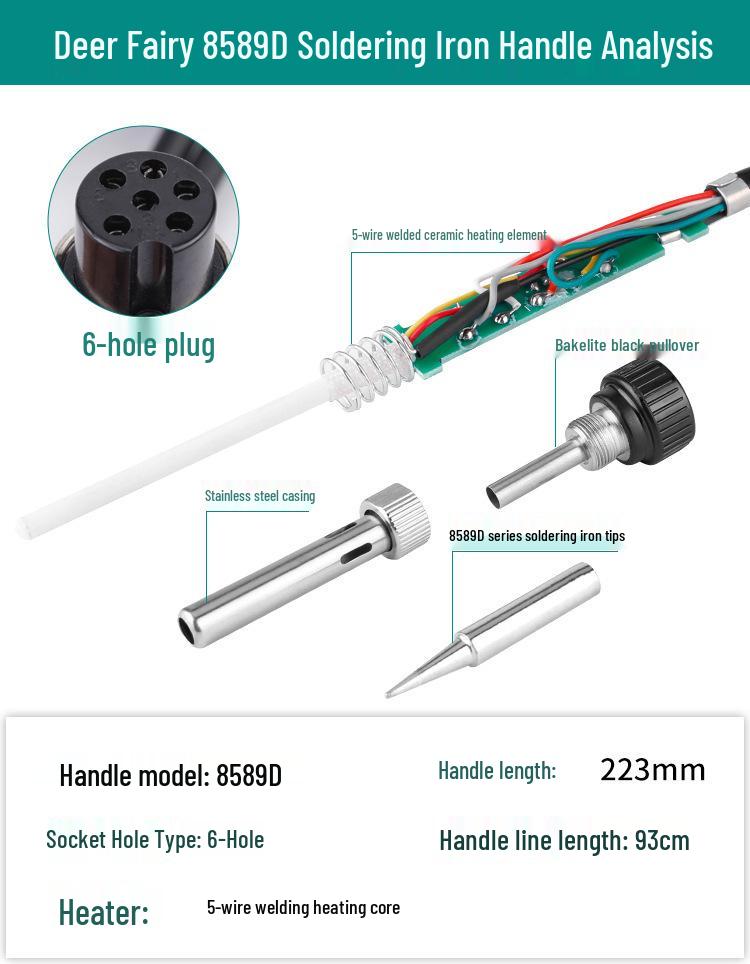 Deer Fairy 936 Soldering Iron Handle for Saike 952T12 Station, 203 Constant Temp, 969D Hot Air Gun Accessories.