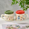 French Ceramic Cup with Lid Flower Bestie Cup with Handle Cute Big Belly Cup Drinking Water Cup Women's Mug