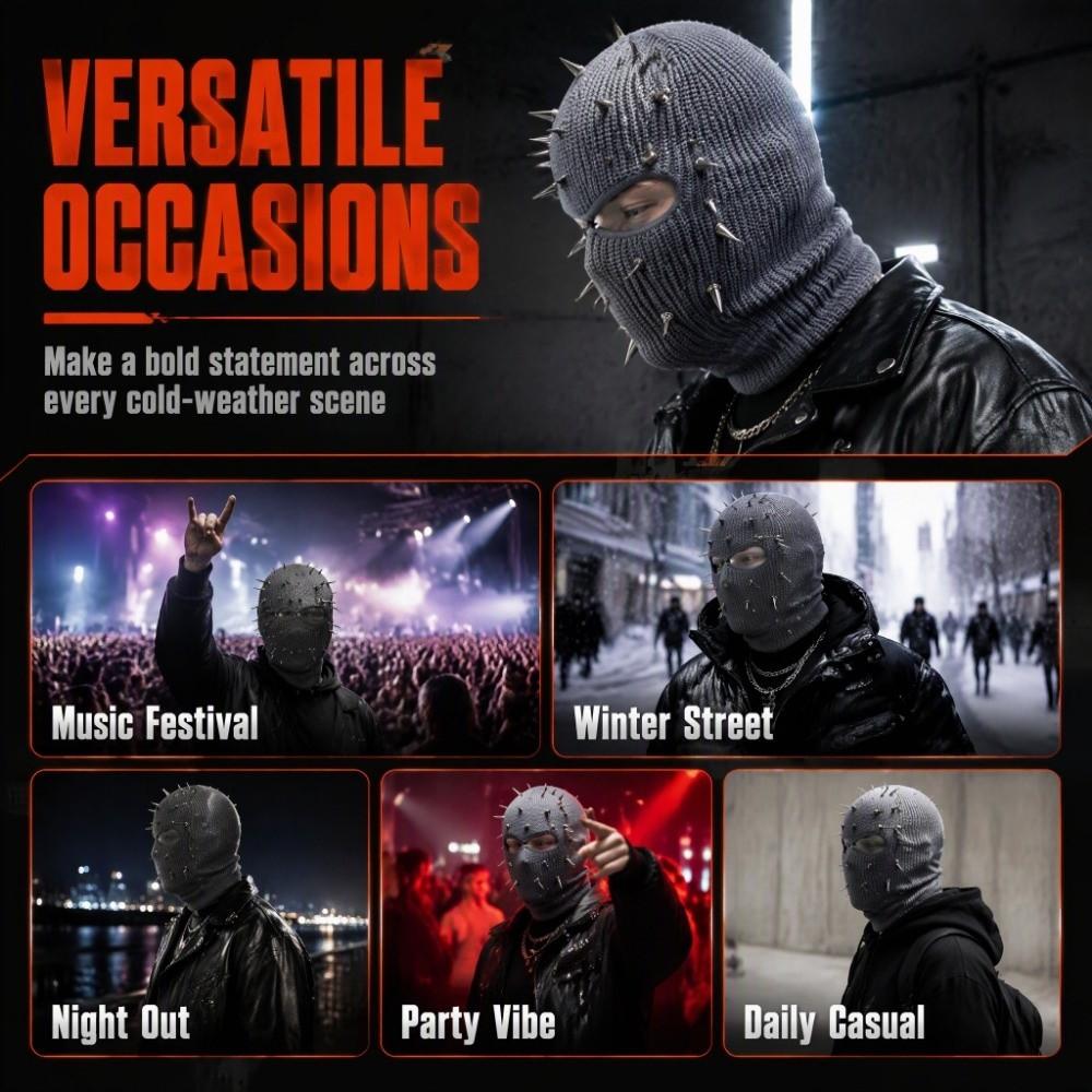 Spiked Knitted Rivet Hat Lightweight Pullover Knitted Hat Punk Style Full Face Mask Outdoor