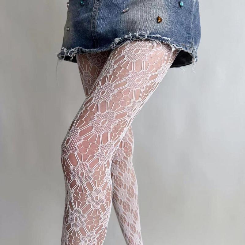 

Женские черные сексуальные кружевные сетчатые цветочные ажурные колготки Лолита сладкие шелковые чулки JK Shaping Personality Mesh Pantyhose One Size белый