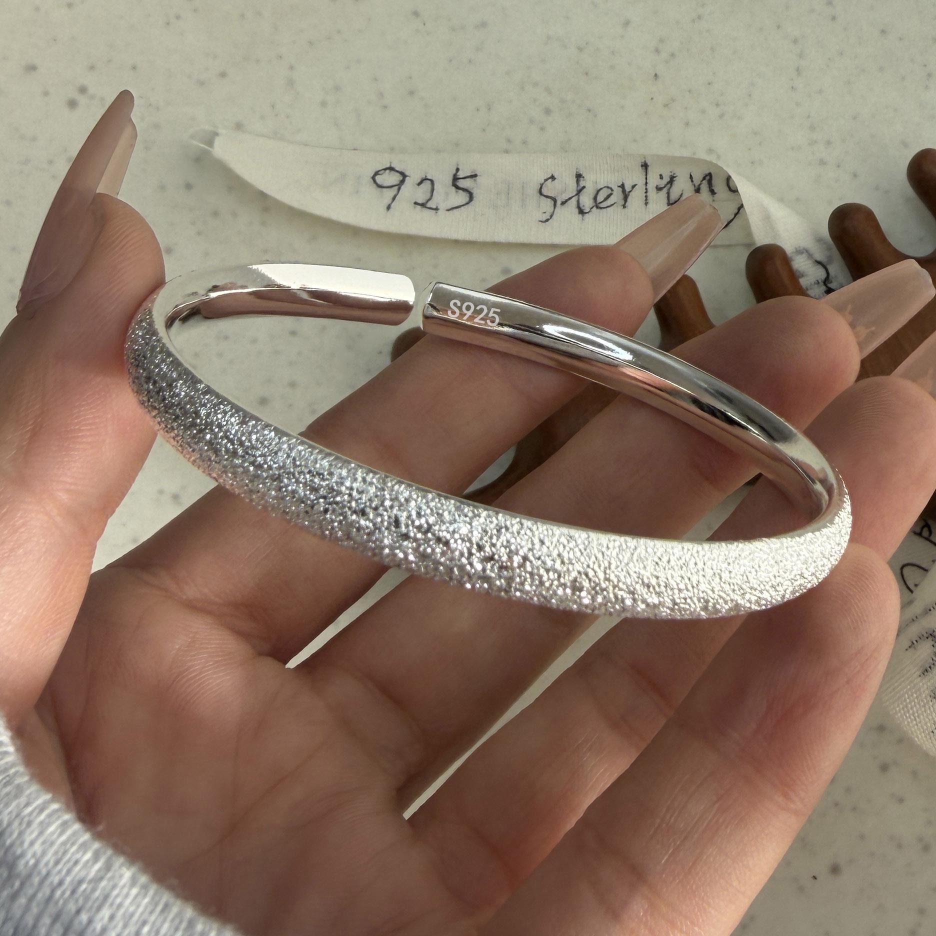 

100% Solid 925 Sterling Silver Retro Bracelet for Women Geometric Handmade Sparckling Simple Bracelet Birthday Gift