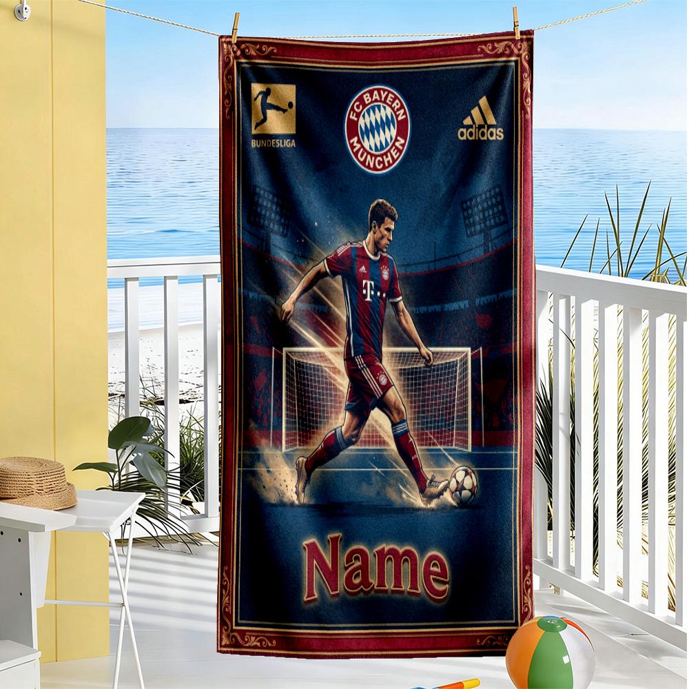Bayern Munich Fan Artwork Customize Your Name Beach Towel Super Soft & Absorbent Suitable for Sports Travel Swimming Yoga Bathroom Beach And Pool