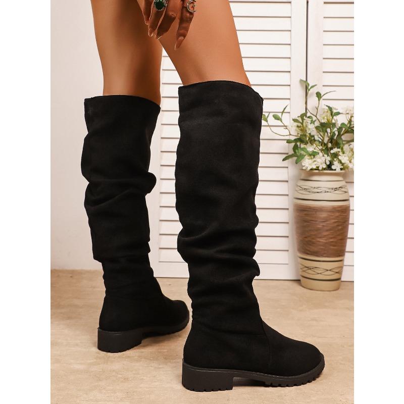 Suede Stacking Boots for Winter 2025 New Plus-size Fleece Low-heeled Sleeves Are No More Than Knee-length Boots for Women