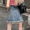 Classic Versatile Youthful Wearable Durable Skirt Half Vintage A-line Package Hip Skirt Tassel Design Raw Edge Ladies Summer Fashion Denim Short Skirt