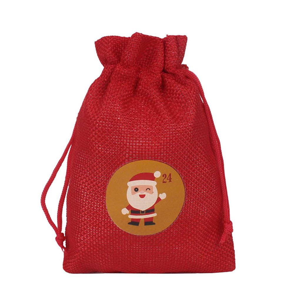 24 Sets Christmas Advent Calendar Drawstring Bag with Stickers Wooden Clips Ropes Hanging Countdown Candy Gift Pouch DIY Xmas Home Party Favors