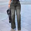 Women's High Waist Washed Women's Jeans Fashionable Versatile Straight Leg Pants